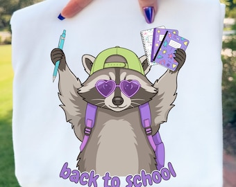 Back To School Raccoon PNG, Cute Teacher Shirt Design, School Supplies Sublimation Graphic, Funny School Png, Classroom Png, Student Png