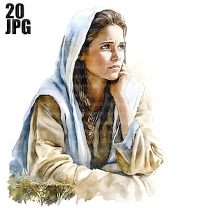 20 Woman In Biblical Times Clipart, Ancient Woman, High Quality JPGs, Watercolor Clipart, Junk Journal, Digital Download, Paper Craft