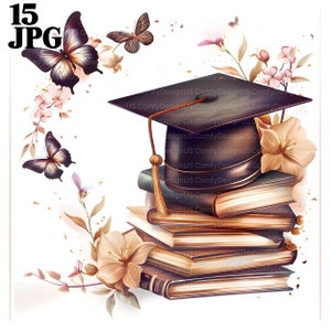 15 birretes de graduación, imágenes prediseñadas de diploma, posgrado, imágenes prediseñadas de acuarela imprimibles, JPG de alta calidad, descarga digital, artesanía en papel, diario basura