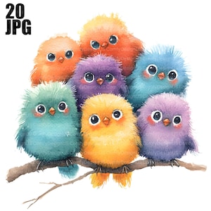 20 Clipart di famiglia di uccelli stravaganti, Clipart di uccelli, Uso commerciale, Effimere stravaganti, Diario spazzatura, Artigianato di carta, Download digitale, Fantasy, JPG