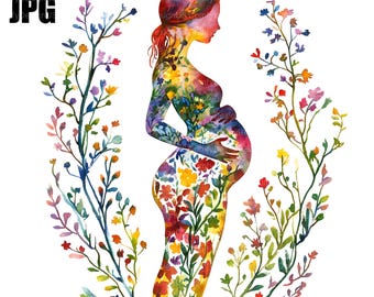 20 Pregnant Woman Clipart Bundle, Pregnancy clipart, High Quality JPGs, Watercolor Clipart, Junk Journal, Digital Download, Paper Craft
