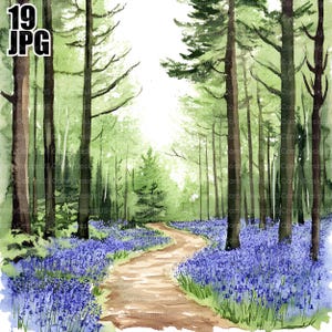 19 Bluebell Clipart, Watercolor Bluebell Blooms Clipart, High Quality JPGs, Watercolor Clipart, Junk Journal, Digital Download, Paper Craft