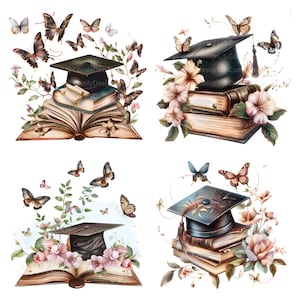 15 Graduation Caps, Diploma Clipart, Grad, Printable Watercolor Clipart, High Quality JPGs, Digital Download, Paper Craft, Junk Journal image 5