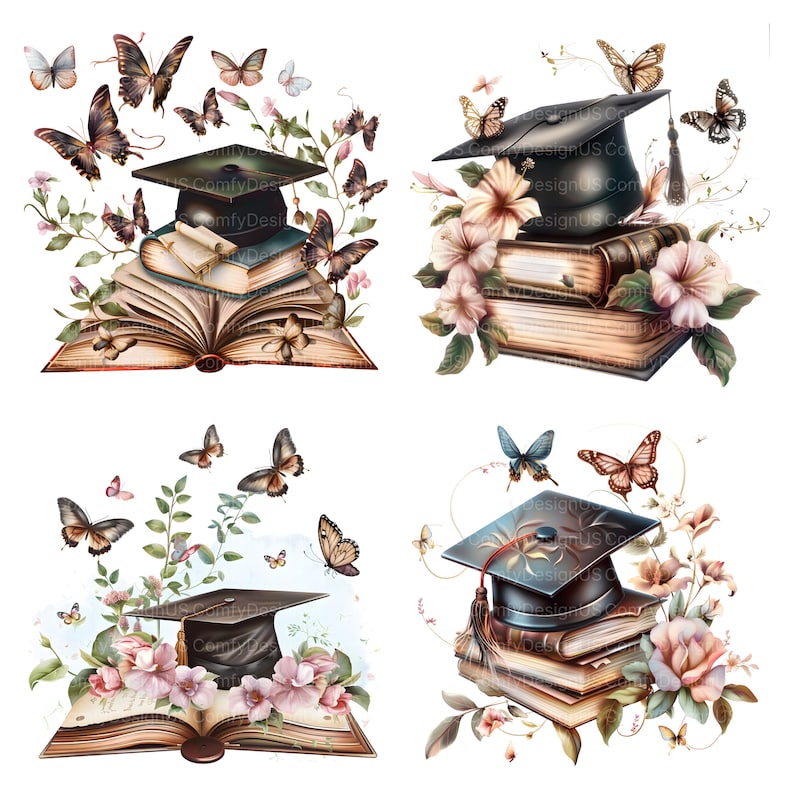 15 Graduation Caps, Diploma Clipart, Grad, Printable Watercolor Clipart, High Quality JPGs, Digital Download, Paper Craft, Junk Journal image 5
