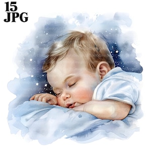 15 Baby Sleeping Clipart, Sleeping Kid, Nursery Print, Printable Watercolor Clipart, High Quality JPGs, Digital Download Paper Craft Journal