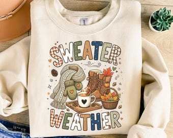 Sweater Weather PNG, Preppy Fall Coffee Sublimation Designs, Cozy Autumn Sweater Latte Shirt, Pumpkin Plaid Fall Png, Fall Sweater Png