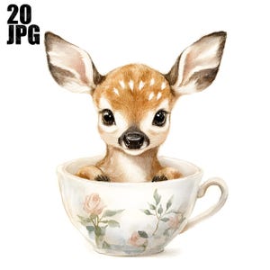 20 Clipart di cervi, Clipart di cerbiatti, Clipart di animali in tazza, Clipart di tazze da tè, JPG di alta qualità, Clipart di acquerelli, Junk Journal, Download digitale