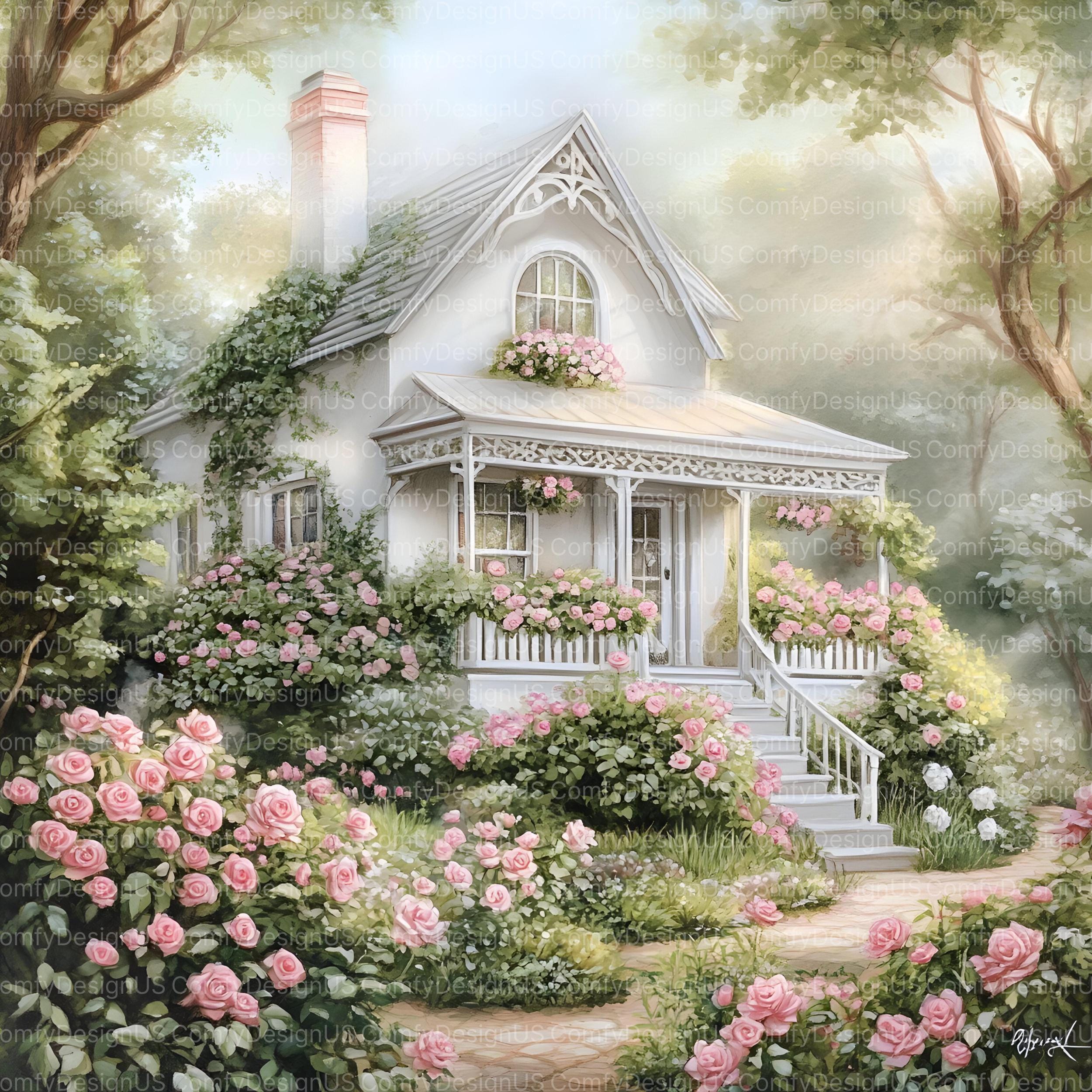 20 White Cottage in Spring Clipart Bundle, Watercolor House Clipart JPG ...