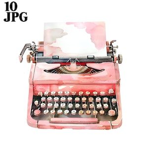 15 Vintage Schreibmaschine Clipart, rosa Schreibmaschine, druckbare Aquarell Clipart, hochwertige JPGs, digitaler Download, Papiermodelle, Junk Journal