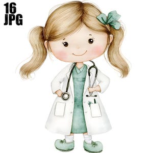 16 Cute Doctor Girl Clipart, Hospital Doctor Clipart, Female Doctor, Watercolor Clipart, Junk Journal, Digital Download, Paper Craft, JPG