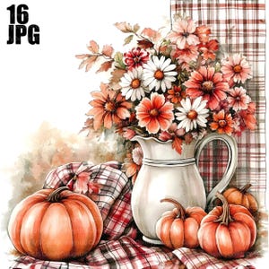 16 Autumn Clipart, Fall Clipart, Autumn Pumpkins Clipart, High Quality JPGs, Watercolor Clipart, Junk Journal, Digital Download, Paper Craft