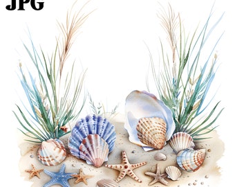 15 Sea Shells Clipart, Tropical Seashell Clipart, Printable Watercolor Clipart, High Quality JPGs, Digital Download Paper Craft Junk Journal
