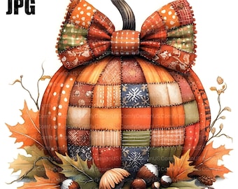 20 Halloween Pumpkin Patchwork Clipart, Pumpkin Clipart, High Quality JPGs, Watercolor Clipart, Junk Journal, Digital Download, Paper Craft