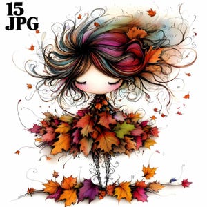 15 Clipart de Feiticeira de Folhas de Outono, Bonecas de Outono, Clipart de Outono, Clipart de Aquarela, JPGs de Alta Qualidade, Download Digital, Diário de Lixo