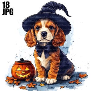 18 Halloween Cocker Spaniel Clipart, Halloween Dog Clipart, High Quality JPG, Watercolor Clipart, Junk Journal, Digital Download Paper Craft