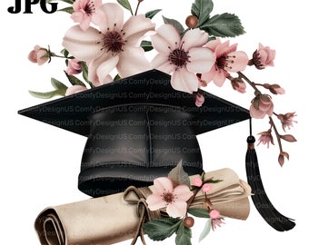 14 Watercolor Graduation Collection Clipart, Grad Floral Clipart, Graduation Caps Clipart, Printable Watercolor Clipart, High Quality JPG