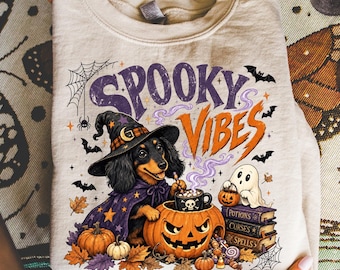 Spooky Vibes Dachshund PNG, Halloween Dog Ghost Sublimation Designs, Cute Wiener Dog Png, Trendy Halloween Png, Dog Mom Png, Dog Lover Gift