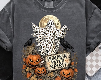Pumpkin Patch Spirit Ghost PNG, Leopard Ghost Design, Farmhouse Halloween Png, Fall Shirt Png, Halloween Pumpkin Season, Spooky Season Png