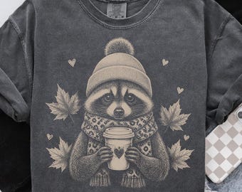 Fall Raccoon PNG, Funny Raccoon Coffee Png, Cozy Autumn Shirt Design, Woodland Animal Sublimation, Feral Fall Shirt, Retro Thanksgiving Png