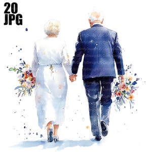 20 senior bruiloft clipart, oud stel bruiloft, aquarel paar, Mantic clipart, huwelijk clipart, junk Journal, digitale download, JPG