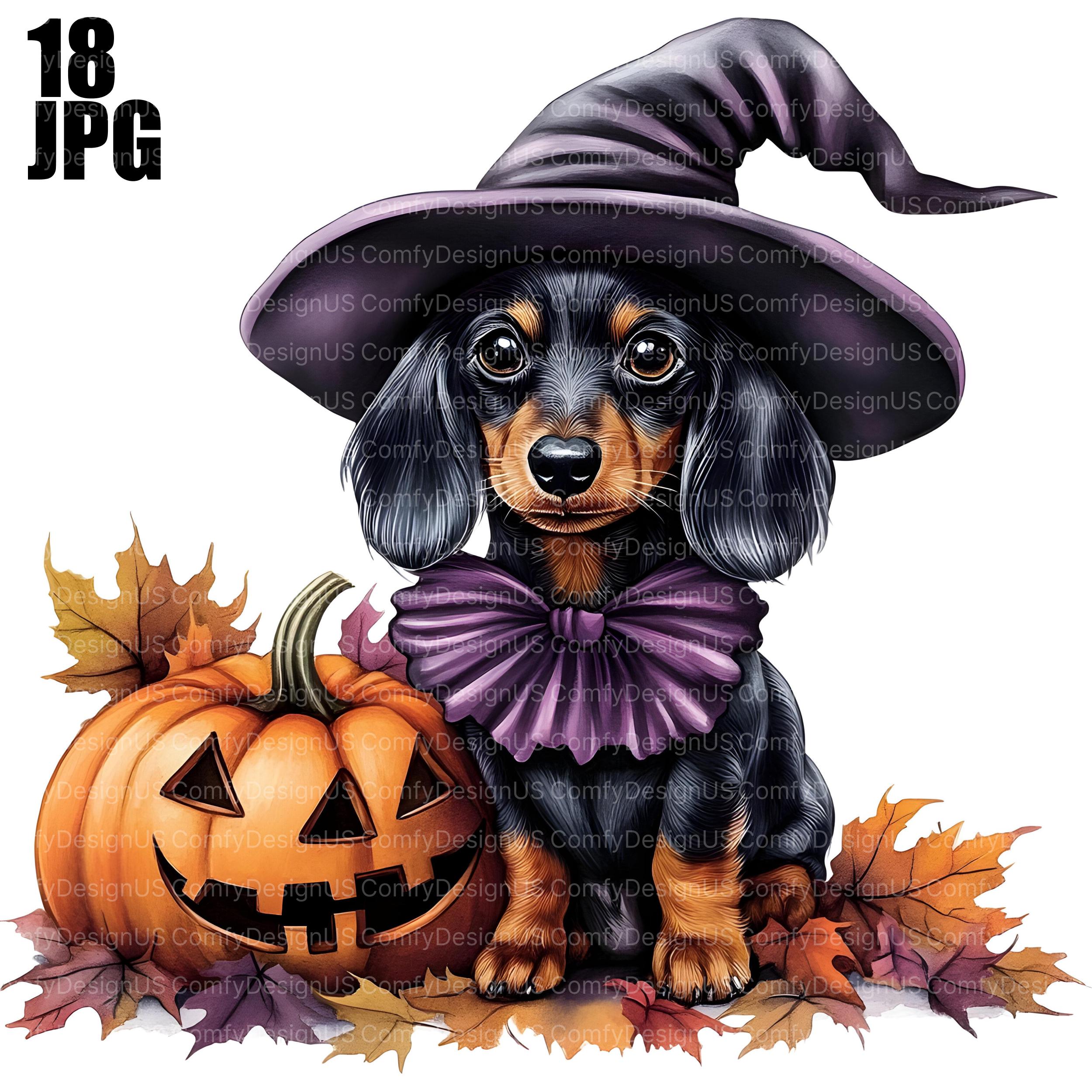 18種類のハロウィンダックスフントのクリップアート、かわいい