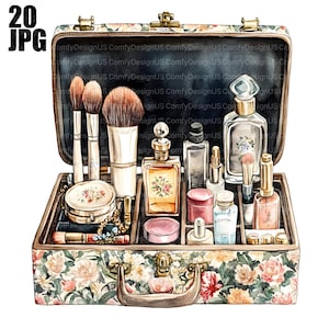 20 Vintage Make Up Box Clipart, Beautician Clipart, Cosmetics Clipart, Beauty Clipart, High Quality JPGs, Junk Journal, Digital Download