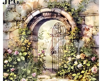 15 Secret Garden Clipart, Vintage Garden, Flowers, Printable Watercolor Clipart, High Quality JPGs Digital Download Paper Craft Junk Journal