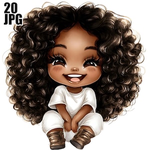 20 Quirky Messy Black Girl Clipart, Cute Afro Girl, Whimsical Girl, Watercolor Clipart, Junk Journal, Digital Download, Paper Craft, JPG