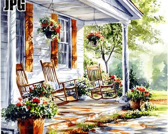 American Farmhouse Porch Clipart Bundle, 20 High Quality Watercolor JPGs, Junk Journaling, Scrapbooking, Digital Download, Farmhouse Clipart