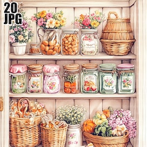 20 Clip Art della dispensa della nonna, Clipart della dispensa, Prodotti in scatola, Barattoli di vetro, Shabby Chic, Clipart acquerello, Diario spazzatura, Download digitale, JPG