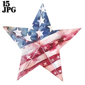 15 USA Flag Clipart, Watercolor USA Flag, 4th of July Clipart, Star Clipart, Printable Watercolor Clipart High Quality JPGs Digital Download