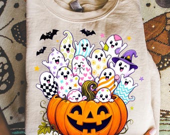 Preppy Stay Spooky PNG, Colorful Ghost Pumpkin Halloween Design, Ghost Png, Cute Fall Shirt Sublimation, Trendy Boutique Png, Halloween Png