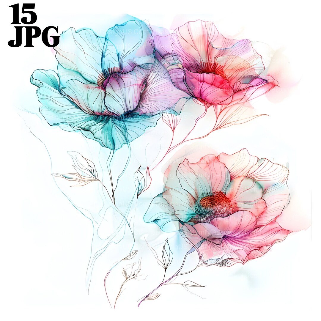 15 Abstract Peonies Clipart, Peonies Art Print, Peonies Print ...