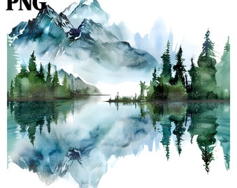 15 Watercolor Mountain Clipart, Mountains Clipart, Forest Clipart, Watercolor Forest, Forest Landscapes, Printable Watercolor Clipart, PNG