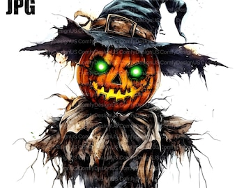 16 Pumpkin Scarecrow Clipart, Halloween Clipart, High Quality JPG, Watercolor Clipart, Junk Journal, Digital Download, Paper Craft, Clip Art