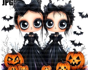 16 clipart de garotas góticas assustadoras de Halloween, garotas peculiares, JPGs de alta qualidade, clipart de aquarela, diário de lixo, download digital, artesanato em papel