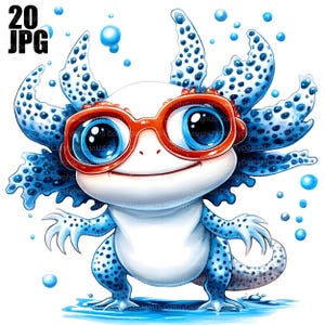 Niedliches Axolotl Clipart, 20 hochauflösende JPGs, Kawaii Axolotl, Wassertier, Aquarium Tier, Junk Journal, kommerzielle Nutzung, digitaler Download