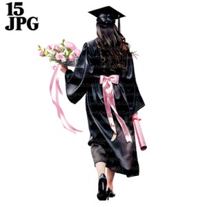 15 Graduación de niñas, Imágenes prediseñadas de graduación de estudiantes, Graduado, Imágenes prediseñadas de acuarela imprimibles, JPG de alta calidad, Descarga digital, Diario de artesanía de papel