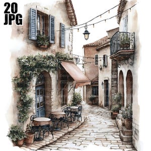 20 Italian Village Streets Clipart, Italian Clipart, Village Clipart, Countryside Clipart, High Quality JPGs, Junk Journal, Digital Download