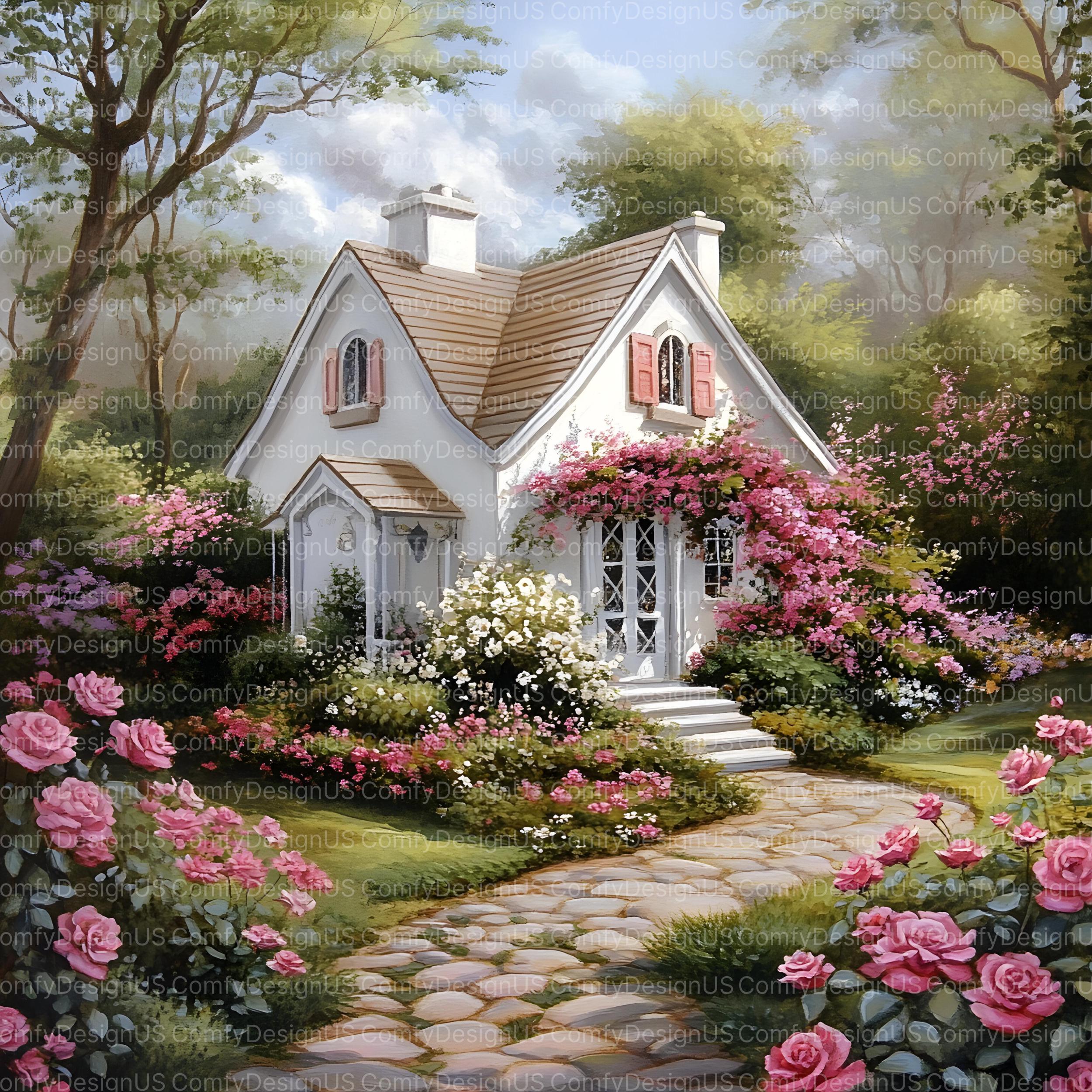 20 White Cottage in Spring Clipart Bundle, Watercolor House Clipart JPG ...