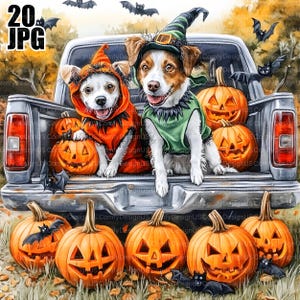 20 Trick or Treat Dogs Clipart, Halloween Clipart, High Quality JPGs, Watercolor Clipart, Junk Journal, Digital Download, Paper Craft