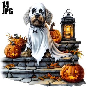 14 Cute Halloween Dog Clipart, Ghost Dog, Spooky Dog, High Quality JPGs, Watercolor Clipart, Junk Journal, Digital Download, Paper Craft