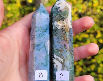 Natural Moss Agate Towers