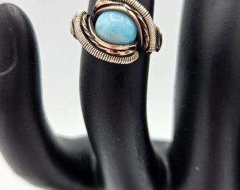 Larimar koperen en zilveren ring