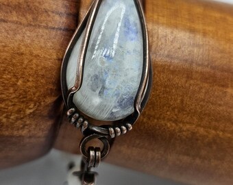 Rainbow Moonstone Half Cuff Half Beaded Chain Bracelet