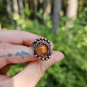 Carnelian Agate Gemestone Beaded Copper Ring