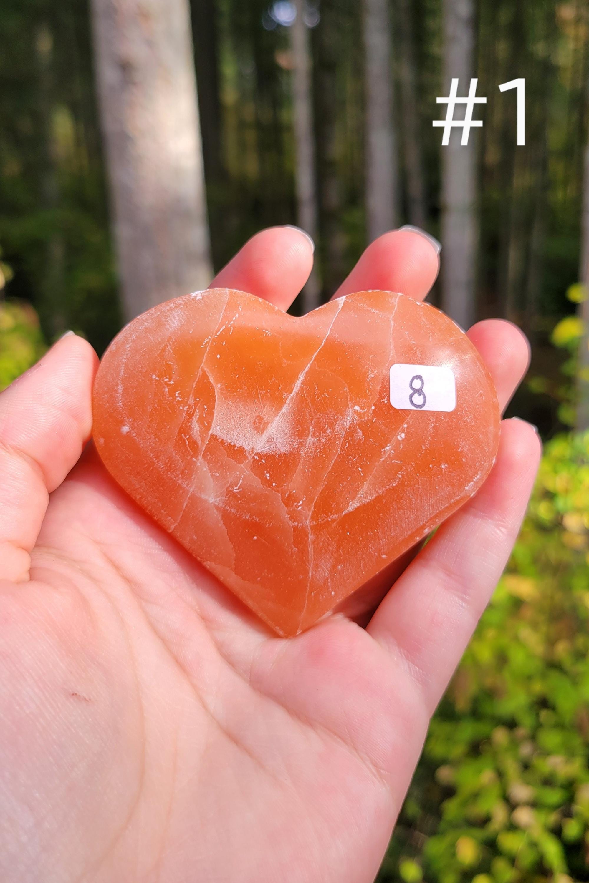 Natural Peach Selenite Heart