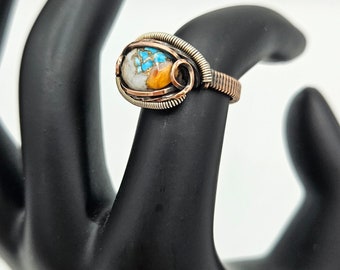 Oyster Turquoise Copper and Silver Ring
