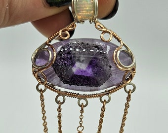 Super Seven Amethyst and Opal Gold and Silver Pendant