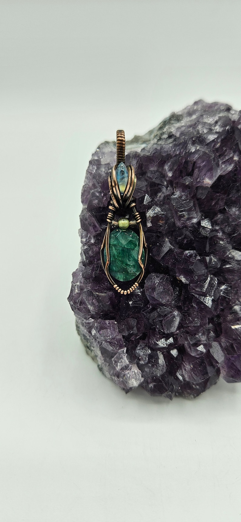 Emerald and Rainbow Moonstone Pendant - Etsy